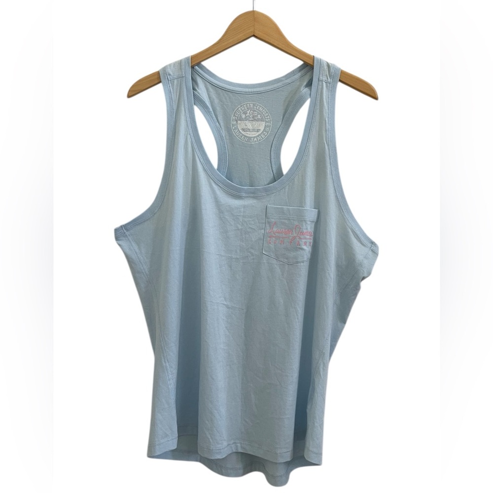 Lauren James Racer Back Logo Tank Top in Light Blue Size Medium NWT